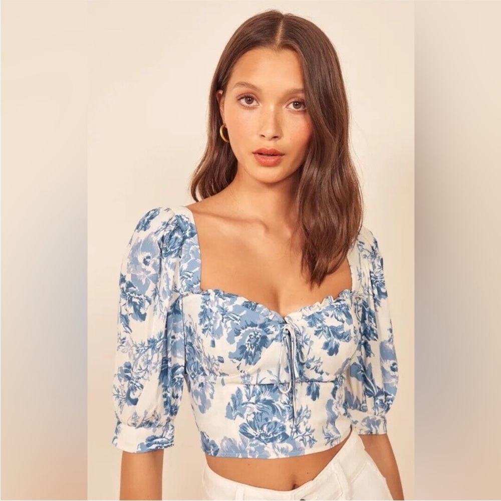 Reformation Luna Blue Floral Blouse